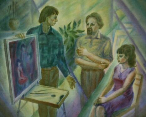 Художник доказывает, что изображённые им странные фигуры — это заказчики и есть (аффтар — Юрий Бондарев)