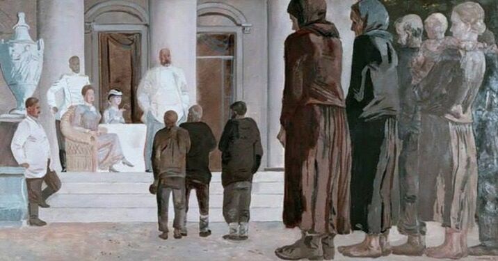 Ценители искусства собрали вскладчину деньги на покупку большой белой вазы и обсуждают условия доставки (Александр Дейнека)