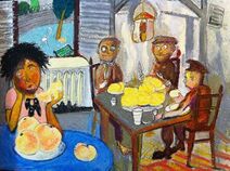 2.10.2019: Едоки картофеля искоса поглядывают на девочку с персиками.