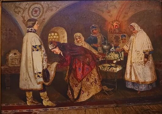 Царь Алексей Михайлович в костюмчике не по размеру и хитрые портнихи, доказывающие, что так нынче модно царям ходить (аффтар — Михаил Нестеров)