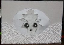 Сюрреалистическая композиция «Белёк вылупляется из яйца» (бумага, картон, пенопласт, вата, нитки, сантехнические запчасти)