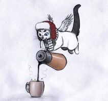 17.10.2018: Котик с крыльями чай предлагает испить. Чтобы в лучшее верить с горяченьким надо дружить.