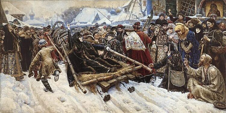 Боярыня Морозова доказывает понаехавшей публике, что Москва не резиновая (аффтар — Василий Суриков)
